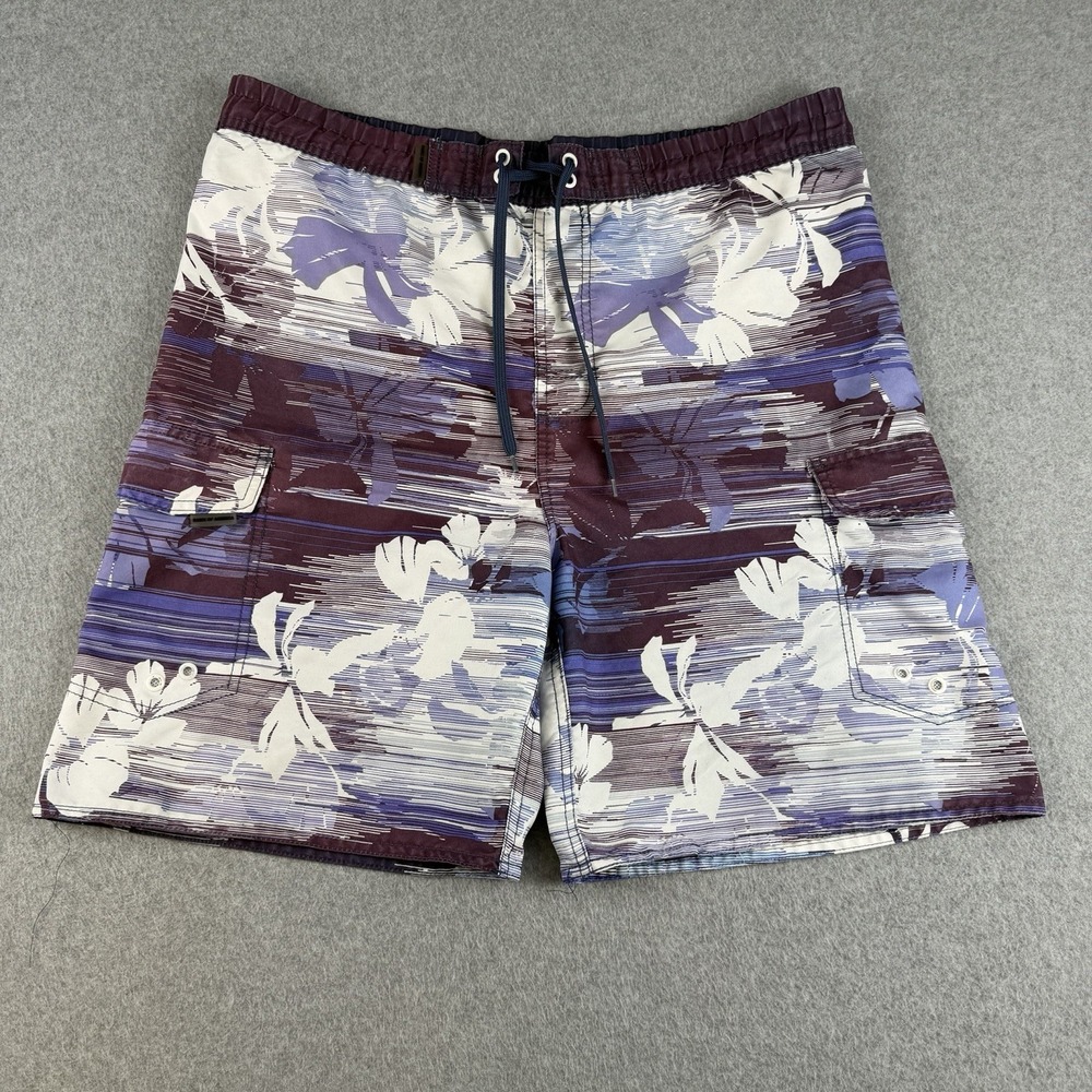 Basix‎ of America Floral Swim Trunks Mens Medium Purple Cargo Beach Surf